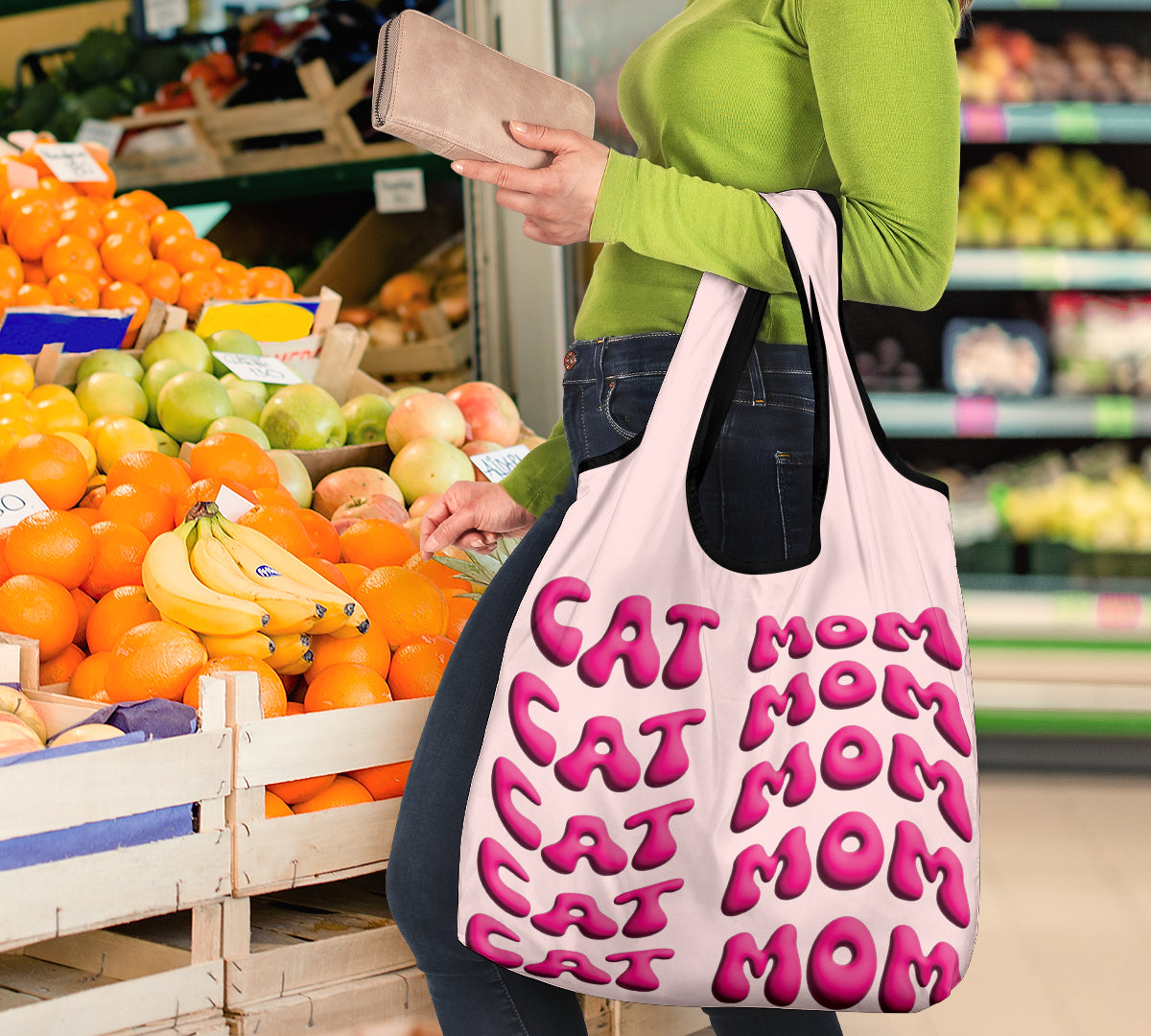 Cat Mom Puffy Inflated Design 3 Pack Grocery Bags - Mom and Dad Collection