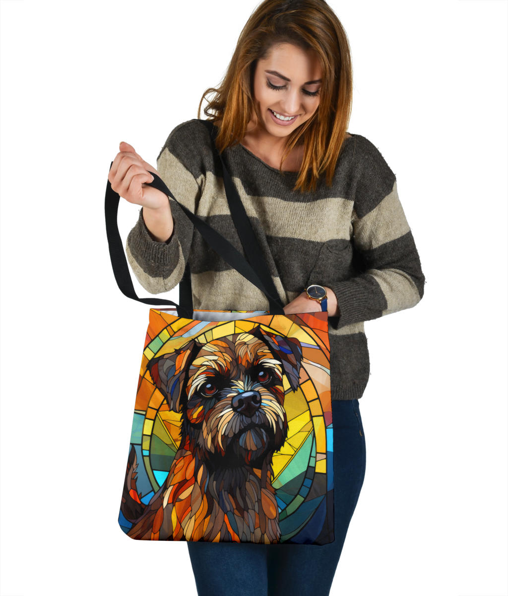 Border Terrier Stained Glass Design Tote Bags