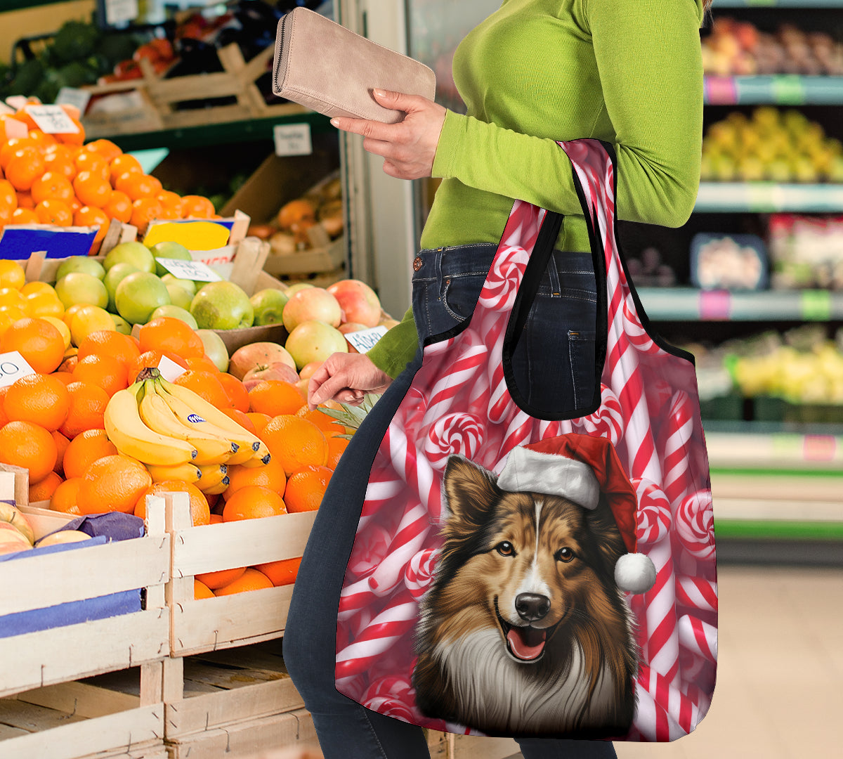 Shetland Sheepdog (Sheltie) Design 3 Pack Grocery Bags - 2023 Christmas / Holiday Collection