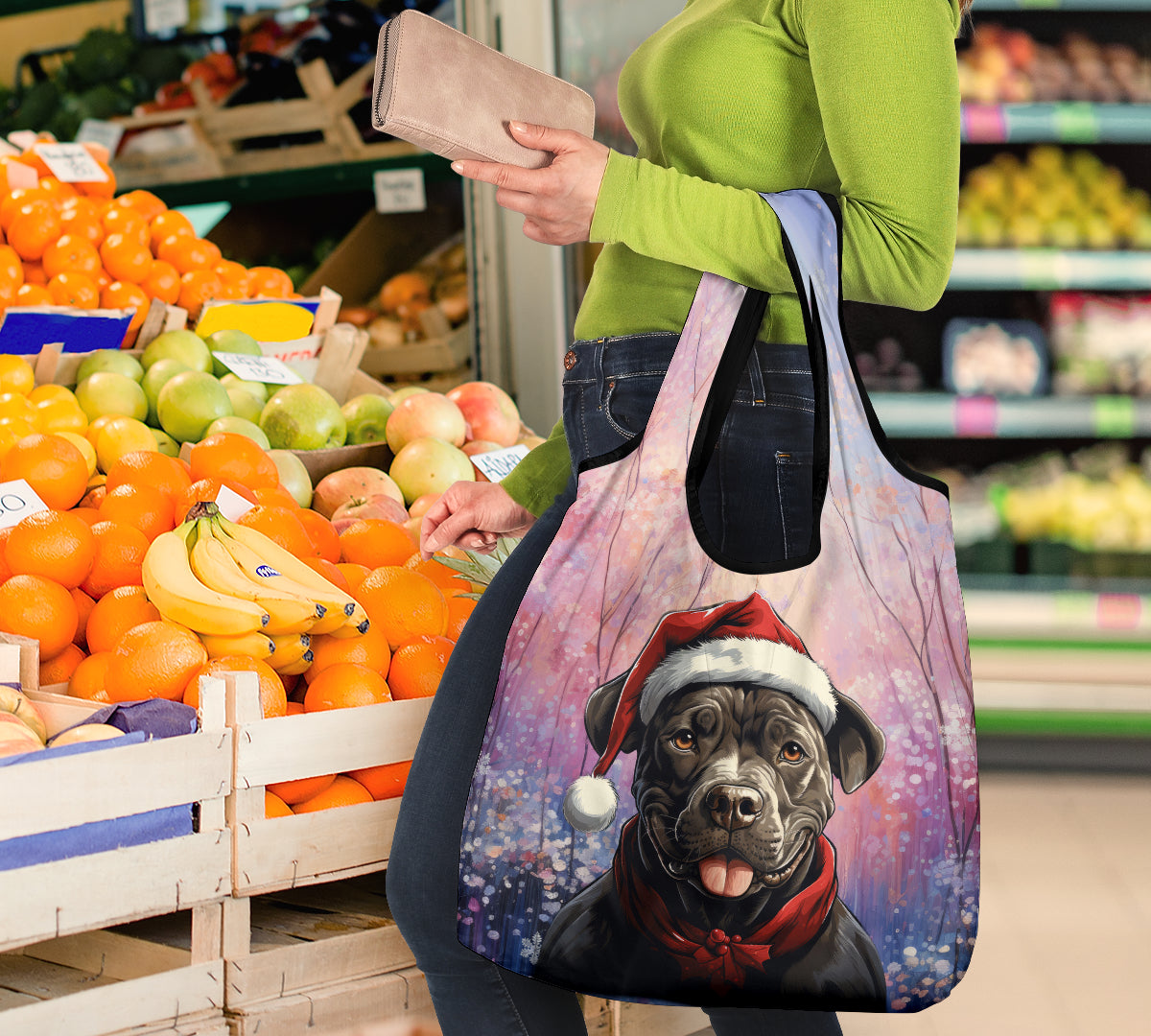 Pit Bull Design 3 Pack Grocery Bags - 2023 Holiday - Christmas Print