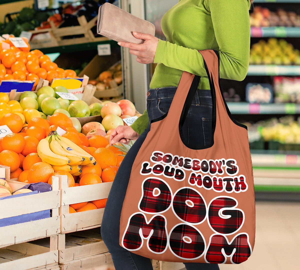 Somebody's Loud Mouth Dog Mom Flannel Design 3 Pack Grocery Bags - Mom and Dad Collection