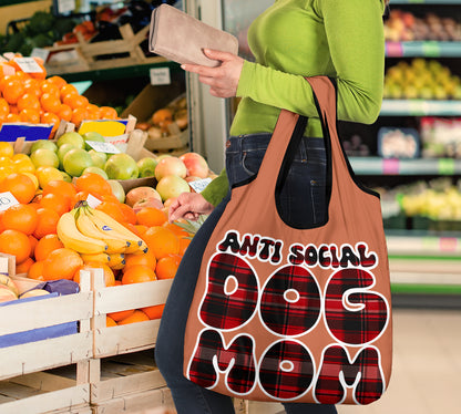 Anti Social Dog Mom Flannel Design 3 Pack Grocery Bags - Mom and Dad Collection