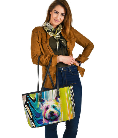 Westie Design Large Leather Tote Bag - Inspired Collection