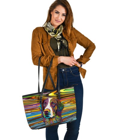 Brittany Spaniel Design Large Leather Tote Bag - Inspired Collection