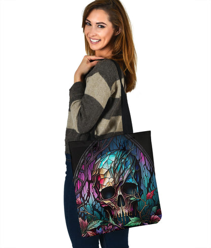 Stained Glass Skull Design Tote Bags - Imagination Collection