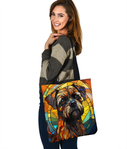 Border Terrier Stained Glass Design Tote Bags