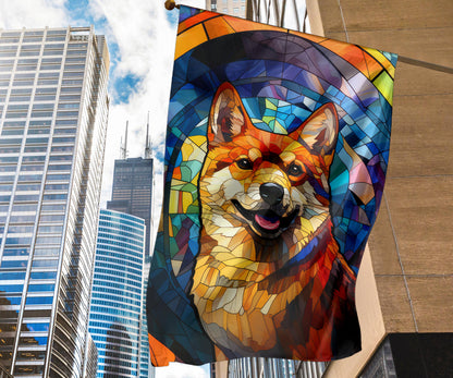 Shiba Inu Stained Glass Design Garden and House Flags