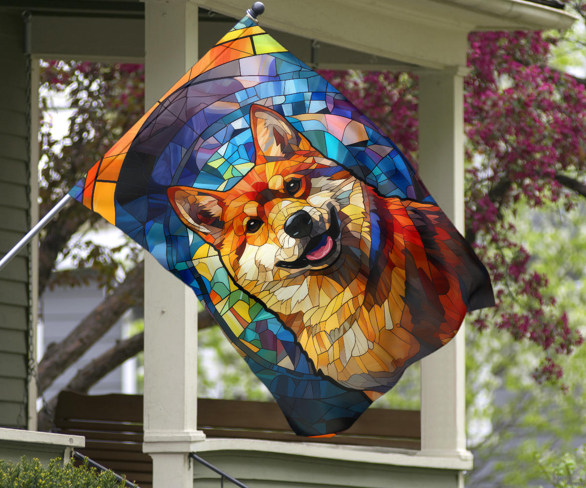 Shiba Inu Stained Glass Design Garden and House Flags