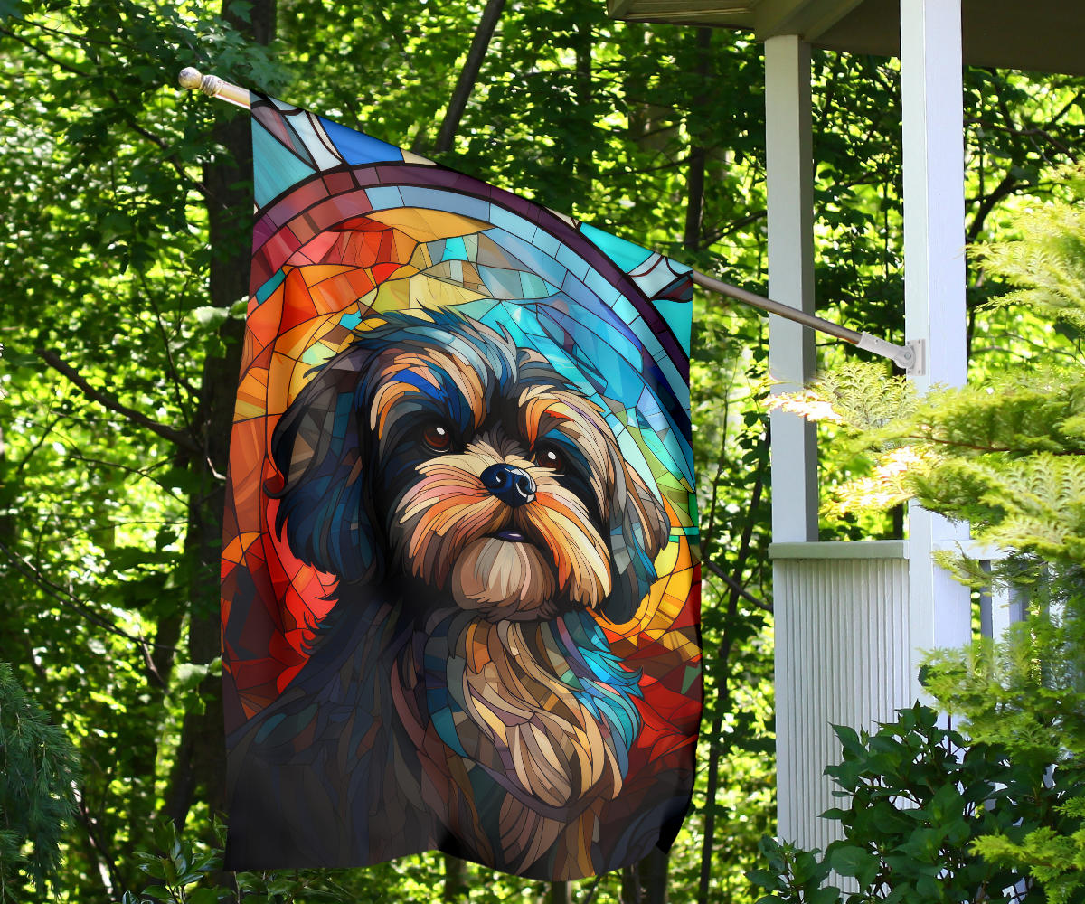 Shih Tzu Stained Glass Design Garden and House Flags