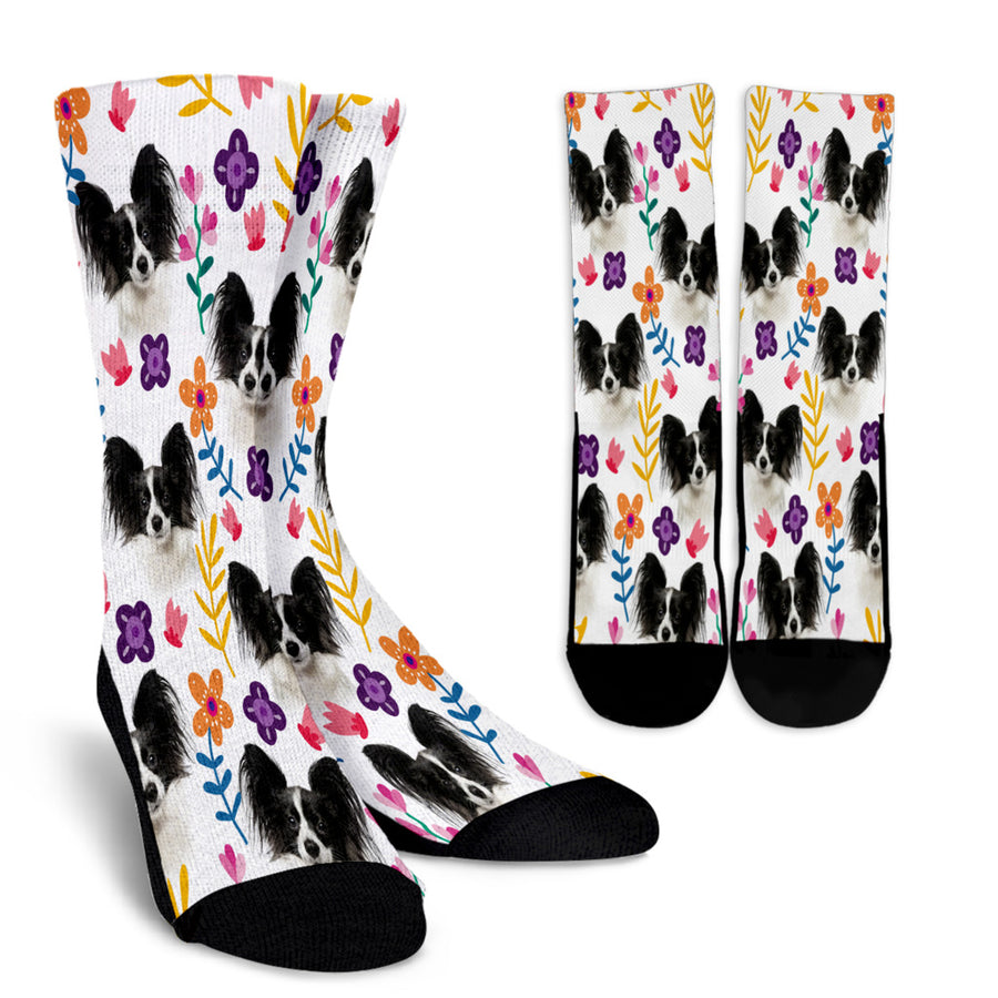 Papillon Floral Design Crew Socks - JillnJacks Exclusive
