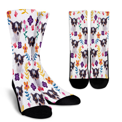 Chihuahua Floral Design Crew Socks - JillnJacks Exclusive - Jill 'n Jacks