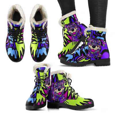 Rottweiler Design Handcrafted Faux Fur Leather Boots - Art by Cindy Sang - JillnJacks Exclusive