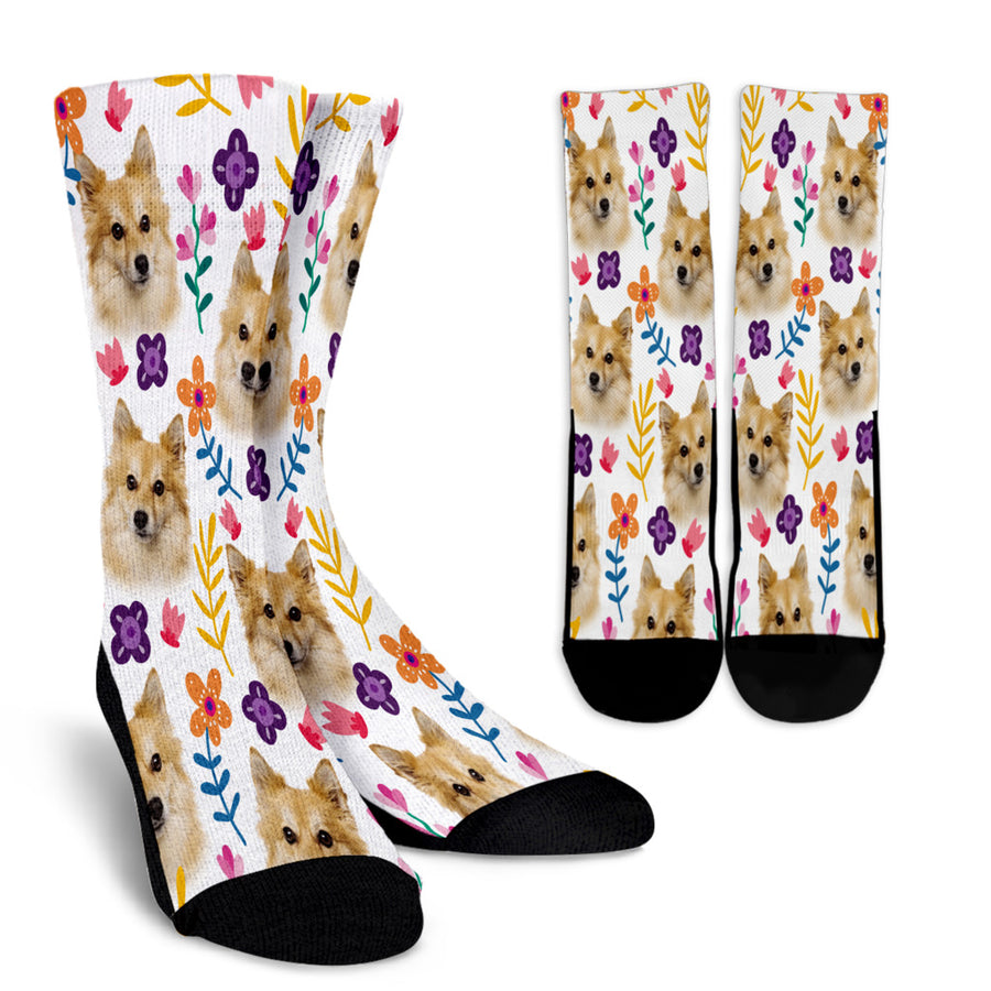 Pomeranian Floral Design Crew Socks - JillnJacks Exclusive