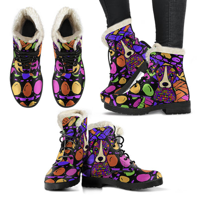 Jack Russell Terrier Design Handcrafted Faux Fur Leather Boots - Art by Cindy Sang - JillnJacks Exclusive