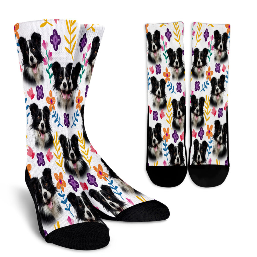 Border Collie Floral Design Crew Socks - JillnJacks Exclusive - Jill 'n Jacks
