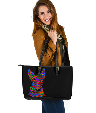 Bull Terrier Large Leather Tote Bag -  Art by Cindy Sang - JillnJacks Exclusive