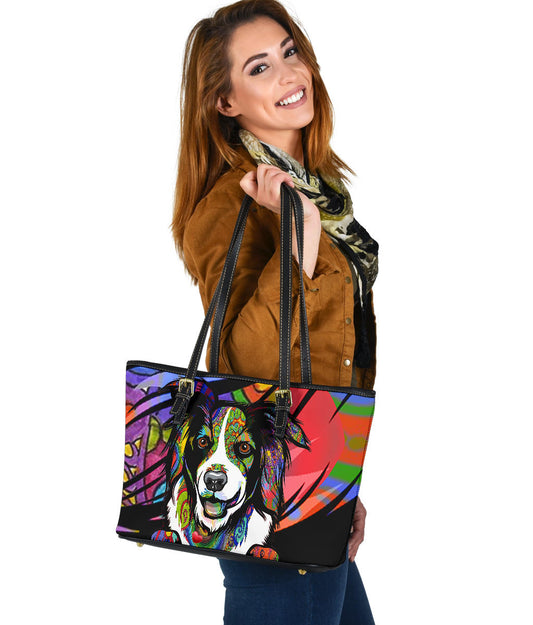 Australian Shepherd Design Small Leather Tote Bag - 2023 Collection by Cindy Sang