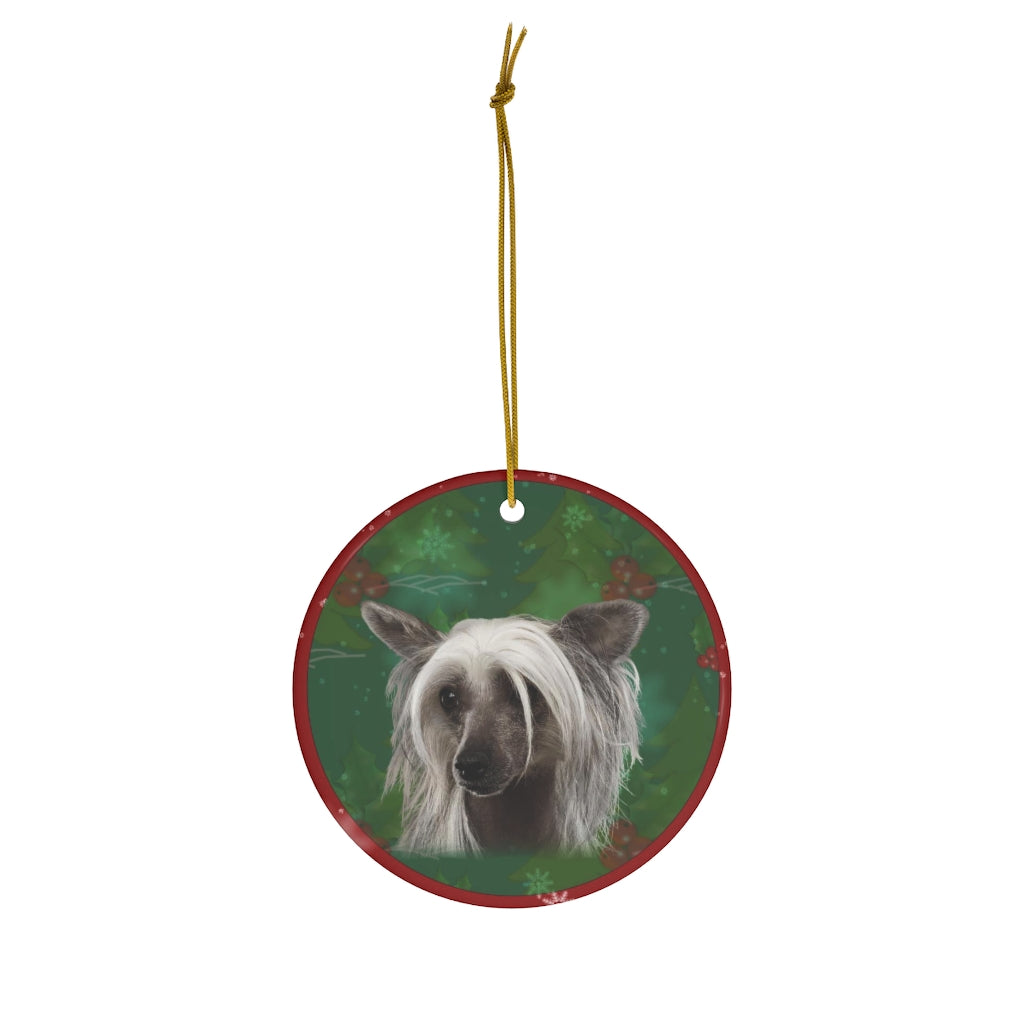 Chinese Crested Dog Design Ceramic Christmas Ornaments - JillnJacks Exclusive - Jill 'n Jacks