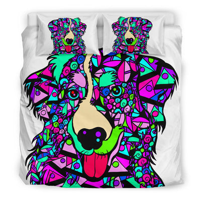 Australian Shepherd White Bedding Set - Duvet / Comforter Cover and Two Pillow Covers -  Art By Cindy Sang - JillnJacks Exclusive
