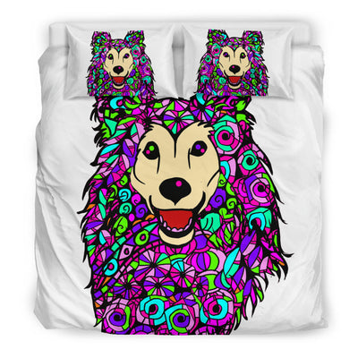 Shetland Sheepdog (Sheltie) White Bedding Set - Duvet / Comforter Cover and Two Pillow Covers -  Art By Cindy Sang - JillnJacks Exclusive