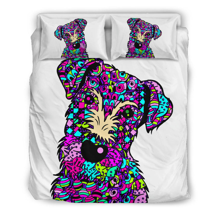 Airedale Terrier White Bedding Set - Duvet / Comforter Cover and Two Pillow Covers -  Art By Cindy Sang - JillnJacks Exclusive