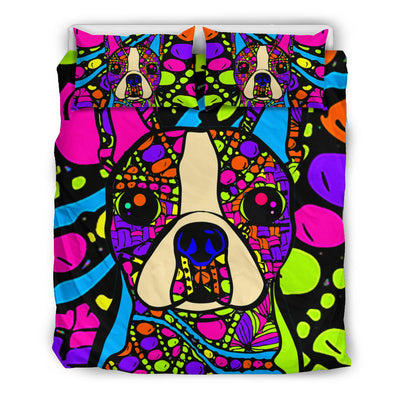 Boston Terrier Colorful Bedding Set - Duvet / Comforter Cover and Two Pillow Covers -  Art By Cindy Sang - JillnJacks Exclusive