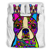 Boston Terrier White Bedding Set - Duvet / Comforter Cover and Two Pillow Covers -  Art By Cindy Sang - JillnJacks Exclusive