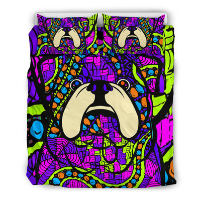 Bulldog Colorful Bedding Set - Duvet / Comforter Cover and Two Pillow Covers -  Art By Cindy Sang - JillnJacks Exclusive