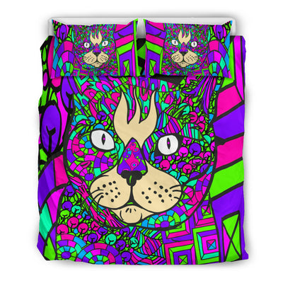 Cat Colorful Bedding Set - Duvet / Comforter Cover and Two Pillow Covers -  Art By Cindy Sang - JillnJacks Exclusive