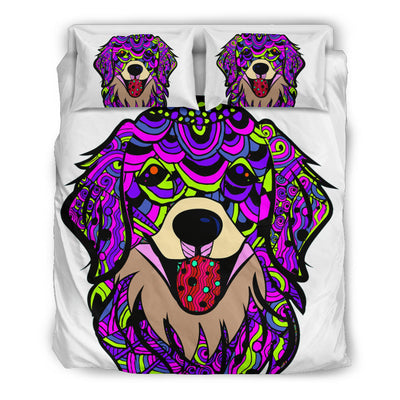 Golden Retriever White Bedding Set - Duvet / Comforter Cover and Two Pillow Covers -  Art By Cindy Sang - JillnJacks Exclusive