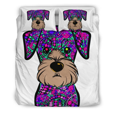 Miniature Schnauzer White Bedding Set - Duvet / Comforter Cover and Two Pillow Covers -  Art By Cindy Sang - JillnJacks Exclusive