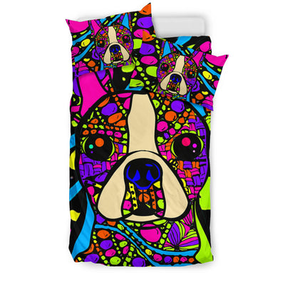 Boston Terrier Colorful Bedding Set - Duvet / Comforter Cover and Two Pillow Covers -  Art By Cindy Sang - JillnJacks Exclusive