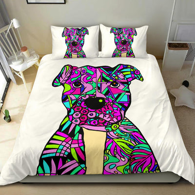 Pit Bull White Bedding Set (Design #2) - Duvet / Comforter Cover and Two Pillow Covers -  Art By Cindy Sang - JillnJacks Exclusive