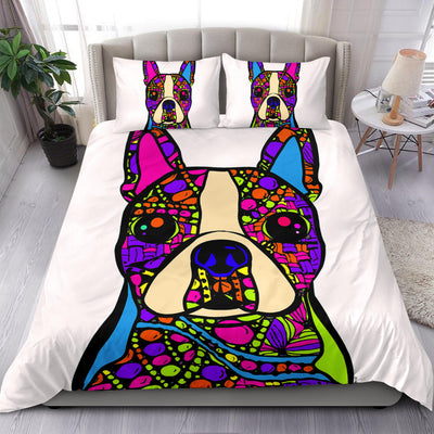 Boston Terrier White Bedding Set - Duvet / Comforter Cover and Two Pillow Covers -  Art By Cindy Sang - JillnJacks Exclusive