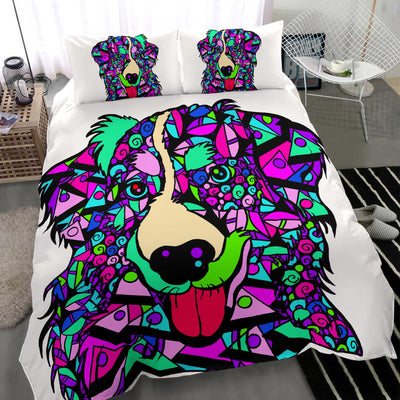 Australian Shepherd White Bedding Set - Duvet / Comforter Cover and Two Pillow Covers -  Art By Cindy Sang - JillnJacks Exclusive