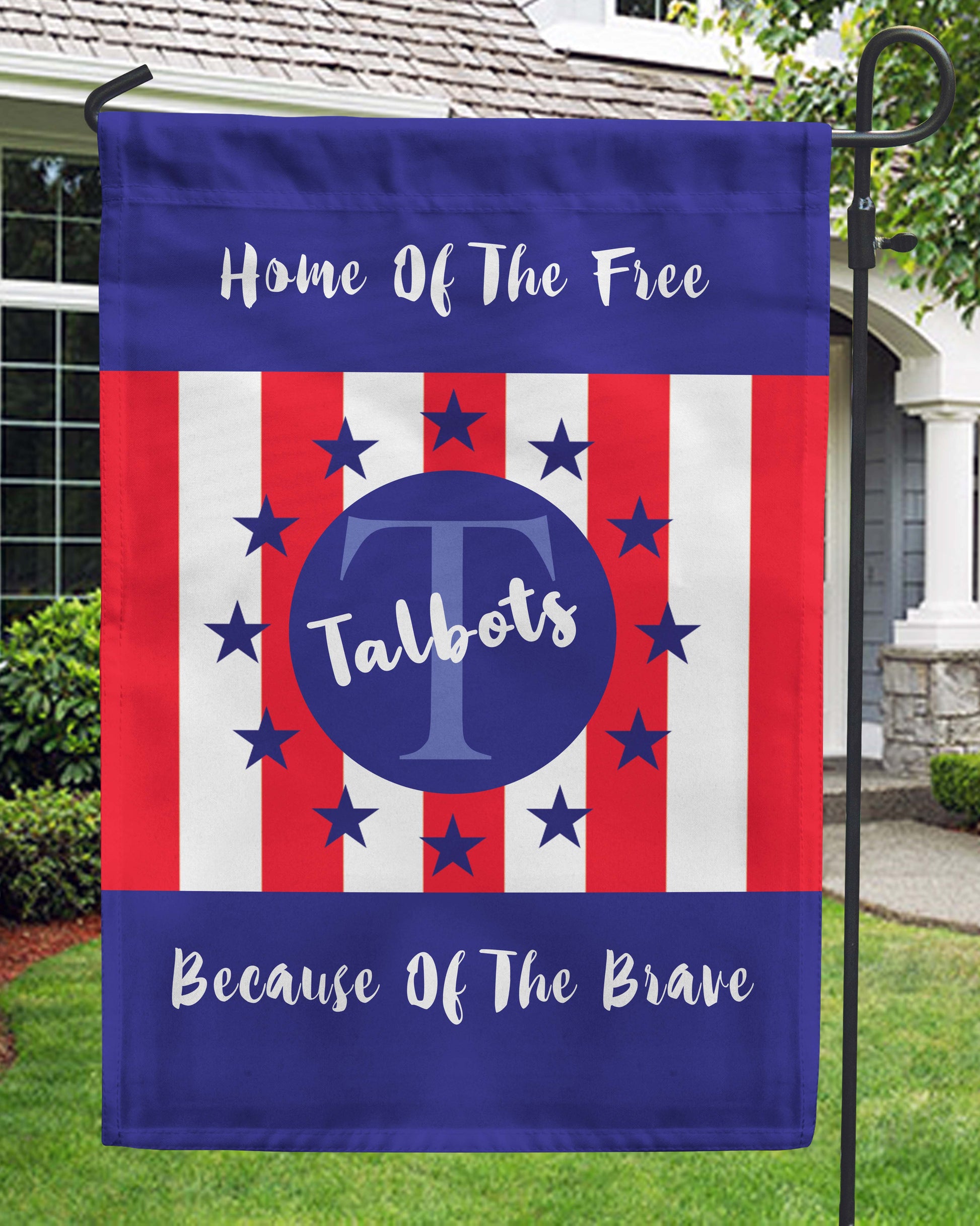 Home Of The Free Because Of The Brave Garden Flag Personalized With Your Last Name - Jill 'n Jacks