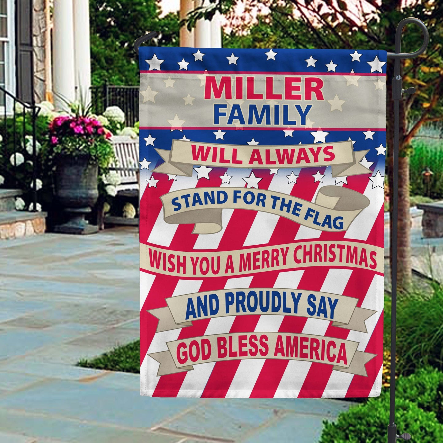 This Family Will Always Stand For The Flag Wish Merry Christmas & Say God Bless America Personalized Flags - Jill 'n Jacks