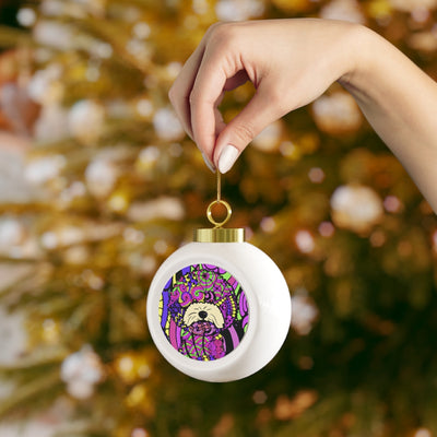 Bichon Design Christmas Ball Ornament - Art By Cindy Sang - JillnJacks Exclusive
