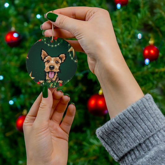 Welsh Terrier Design Ceramic Christmas Ornament Green Background - 2022 Collection