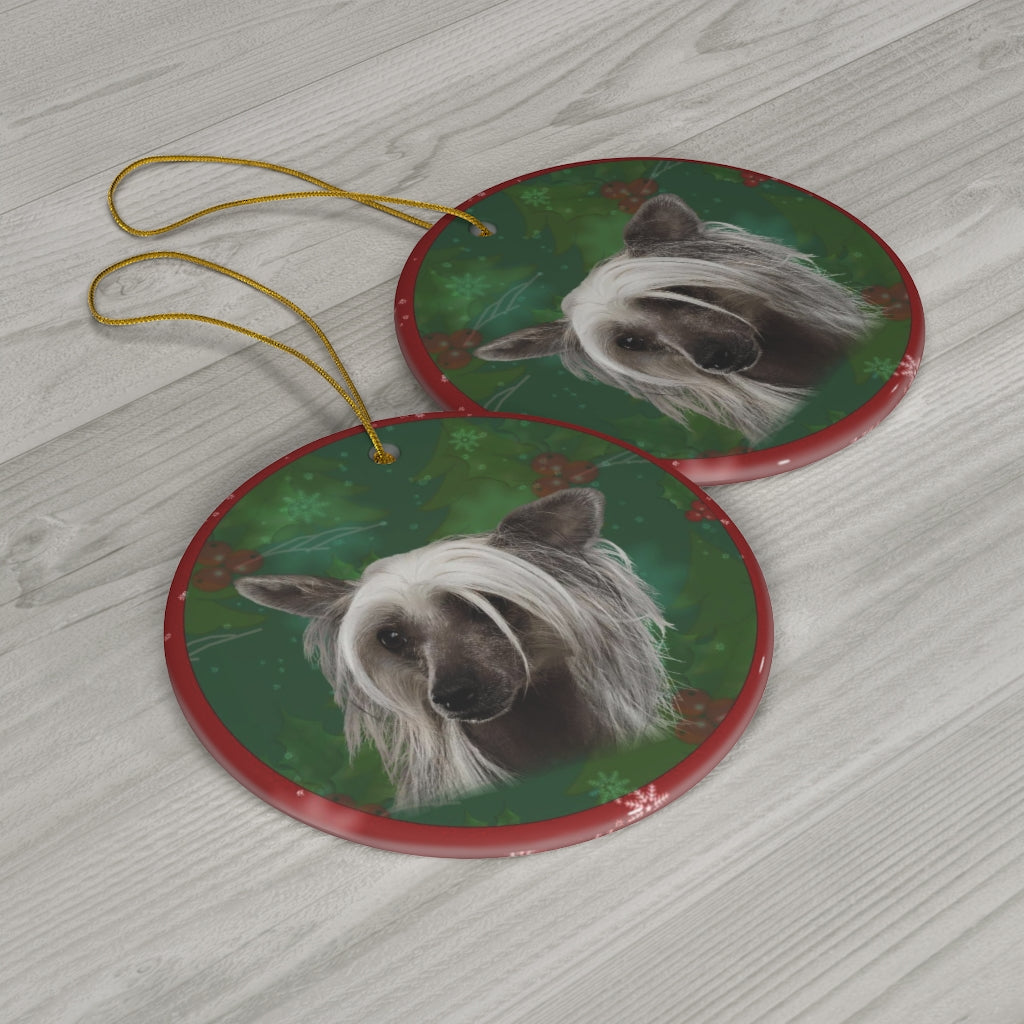 Chinese Crested Dog Design Ceramic Christmas Ornaments - JillnJacks Exclusive - Jill 'n Jacks