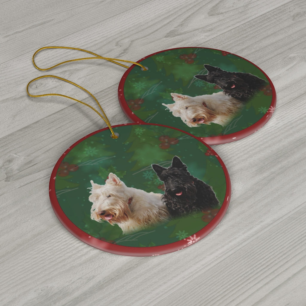 Wheaton Terrier Design Ceramic Christmas Ornaments - JillnJacks Exclusive - Jill 'n Jacks