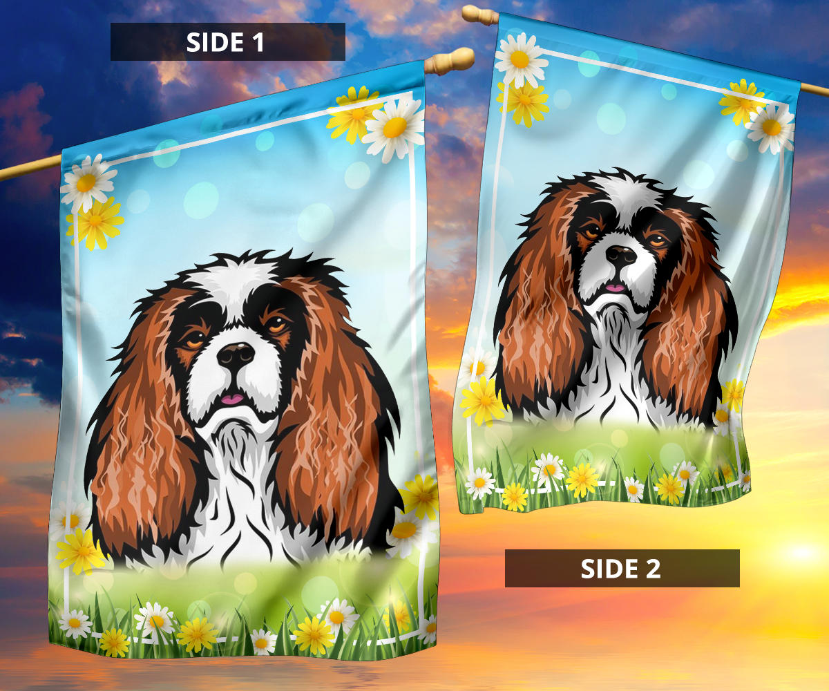 Cavalier King Charles Spaniel Design #2 Spring and Summer Garden And House Flags - 2022 Collection
