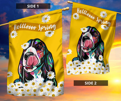 Basset Hound Design Hello Spring Garden and House Flags - 2023 Cindy Sang Collection