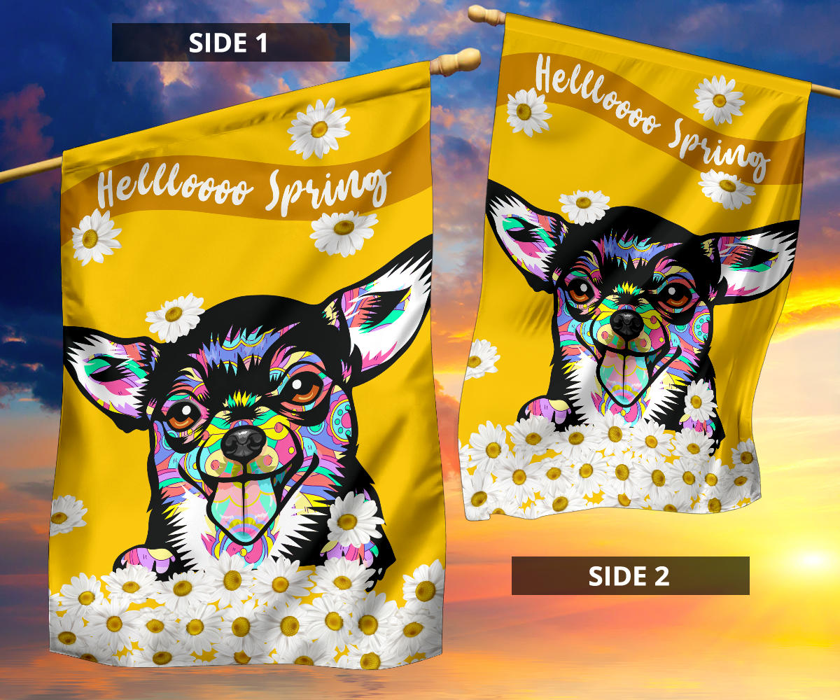 Chihuahua Design #2 Hello Spring Garden and House Flags - 2023 Cindy Sang Collection
