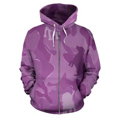 Beagle Design Pink Camouflage All Over Print Zip-Up Hoodies