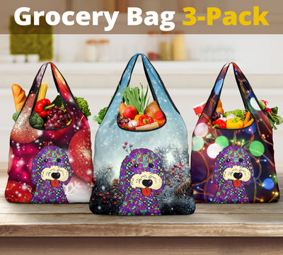 Goldendoodle Design 3 Pack Grocery Bags With Holiday / Christmas Print #2 - Art by Cindy Sang