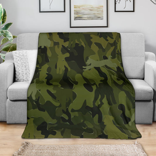 Airedale Terrier Green Camouflage Design Premium Blanket