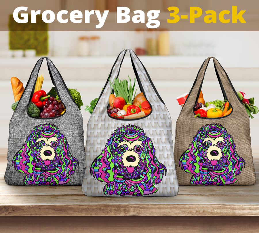Poodle Design 3 Pack Grocery Bags - Arts by Cindy Sang - JillnJacks Exclusive