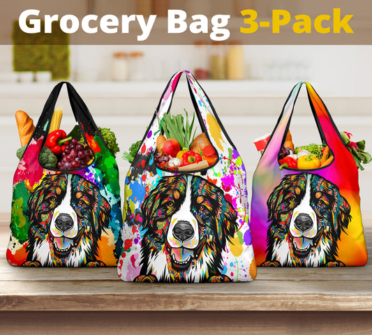 Bernese Mountain Dog Design 3 Piece Grocery Bags - Art by Cindy Sang - 2023 Collection