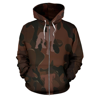 Chinese Crested Dog Design Maroon Camouflage All Over Print Zip-Up Hoodies